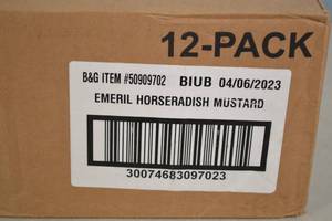 lot 14 image: 12-Pack Emerils Kicked Up Horseradish Mustard 12oz Bottles Best By 42023