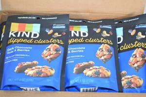 lot 175 image: Case of KIND Dipped Clusters Gluten Free Snack Dark Chocolate Nuts and Berries Flavor Best By 10042023