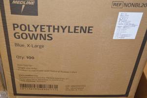 lot 298 image: Case of Medline Single Use Polyethelyne Gowns, 100 Per Case