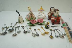 lot 100 image: vintage jam and jelly jars, souvenir spoons