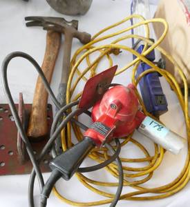 Heat gun, hammers, light, motor lifting plate