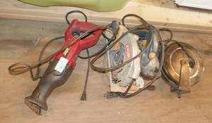Skil reciprocating saw, Ryobi circular saw and retracting extension cord