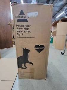 Bissell Power Fresh Steam Mop with Natural Sanitization, Floor Steamer, Tile Cleaner, and Hard Wood Floor Cleaner with Flip-Down Easy Scrubber, 1940A - MISSING BONNETS, USED, WORKS