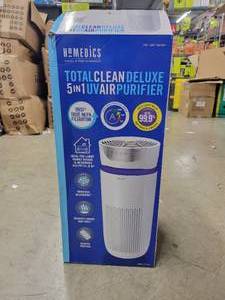 HoMedics TotalClean Deluxe 5-in-1 Tower Air Purifier with UV-C Technology with True HEPA Filter, With Remote - NEW WORKS