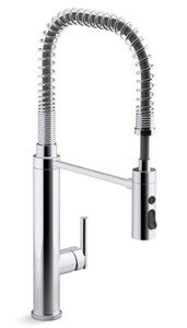 KOHLER 24982-CP Purist Commercial Style Pre-Rinse Kitchen Faucet with 3-Function Sprayhead, Kitchen Sink Faucet with Pull Down Sprayer, Polished Chrome, NEW
