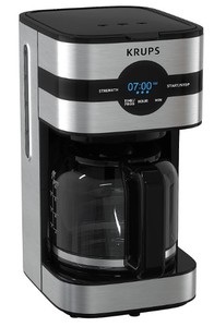 Krups Simply Brew Stainless Steel Drip Coffee Maker 10 Cup 900 Watts Digital Control, Coffee Filter, Drip Free, Dishwasher Safe Pot Silver and Black, Electronics Tested and Work. - HOOK TO LIFT FILTER LID IS BROKEN.