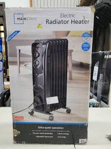 Mainstays Oil-Filled Electric Radiant Space Heater with Adjustable Thermostat Black, NEW, Works