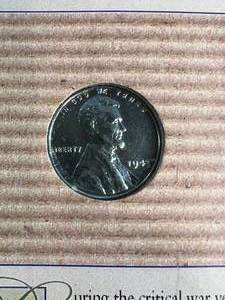 1943 US LINCOLN STEEL CENT IN INFO PAGE