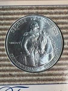 1982 US GEORGE WASHINGTON SILVER COMMEM HALF DOLLAR IN INFO PAGE
