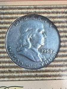 1958 US FRANKLIN HALF DOLLAR IN INFO PAGE