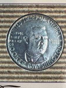 1946 US BOOKER T WASHINGTON COMMEM HALF DOLLAR IN INFO PAGE