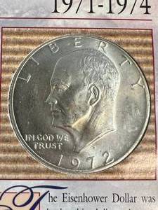 1972 US SILVER EISENHOWER DOLLAR IN INFO PAGE