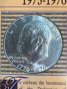 US SILVER BICENTENNIAL EISENHOWER DOLLAR IN INFO PAGE