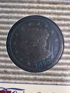 1846 US BRAIDED HAIR LARGE CENT IN INFO PAGE