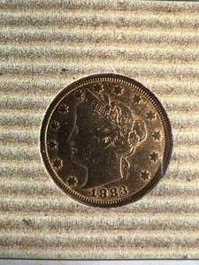 1883 US GOLD PLATED RACKETEER NICKEL IN INFO PAGE