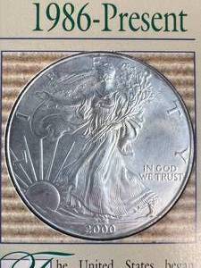 2000 AMERICAN SILVER EAGLE 1 TROY OZ .999 FINE SILVER IN INFO PAGE