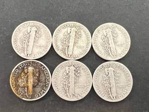 GROUP OF 6 US MERCURY DIMES
