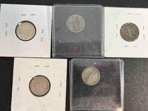 GROUP OF 5 US MERCURY DIMES