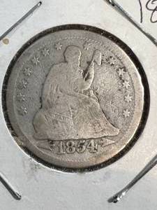 1854 US SEATED LIBERTY QUARTER