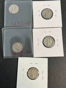 GROUP OF 5 US MERCURY DIMES