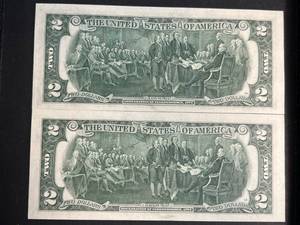 2 US $2 BILLS WITH CONSECUTIVE SERIAL NUMBERS