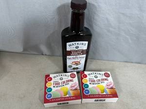 New Large Bottle of Watkins Baking Vanilla and Watkins Food Coloring