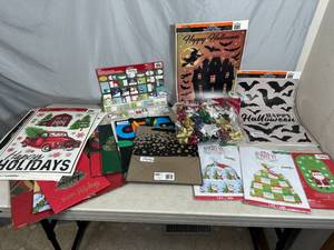 Large Lot of Christmas, Halloween, Thanksgiving Decor, Gift Bags, and More