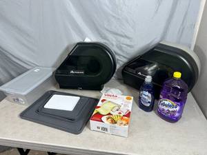 Toilet Paper Dispensers with Tissue, Vasta Slicer, Cleaning Chemicals, Etc