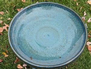 Teal Ceramic Birdbath
