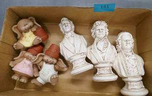 lot 141 image: 3 busts of famous music people and 3 fun tumbling rabbits