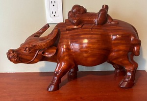 Wooden Carved Bull Decorative Figurine