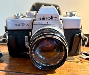 Nikon FA and Minolta SRT101 Cameras with Lenses and Accessories