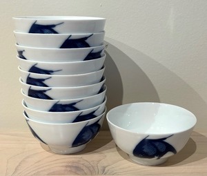 Beautiful White and Cobalt Blue Chinese Fish Motif Dishware Grouping