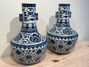 Pair of Large Chinese Blue and White Vases