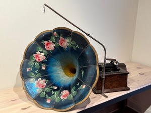 Antique Edison Phonograph with Hand Painted Horn