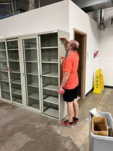 MSRP $7500 Medical Grade Large Heavy Duty Metal Sliding Glass Double Door Laboratory Display Case 6-Shelf Storage Cabinet - Great Condition - Slides Smoothly Used In A Hospital Laboratory Setting - This Cabinet Has A Reserve