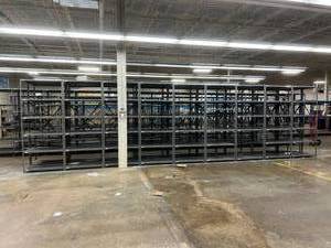 MSRP $7200 &nbsp18 Racks&nbspHeavy Duty Industrial Steel Adjustable Open Warehouse Shelving Metal Storage Racking - 18 Stand Alone Racks That Are Attached Together To Make 2 Lines Of 9 Racks - Each 87x36x24 - Great Condition&nbsp