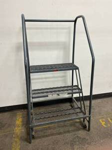 MSRP $350 Cotterman 3-Step Mobile Metal Rolling Ladder - Good Condition