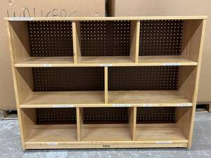 MSRP $700 Kaplan Early Learning Co.&nbspCarolina Multipurpose Shelf Storage With Custom Pegboard Backing &amp Wheels For Moving From Room To Room - Great Condition - Some Scratching On Top - 1st Pic Is STock Pic - Contents Not Included
