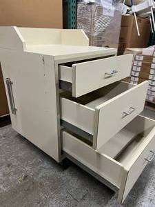 Hamilton Retro Cool MCM White Examination Room 3-Drawer Cabinet On Wheels