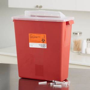 MSRP $3000  30 Cases (12 per Case) NEW Medegen Stackable Sharps-Tainers Red 3-Gallon Horizontal Entry Trash Containers With Lids - Can Be Used As Trash Bins As Well...Just Remove Outside Hazard Sticker...Red Color Perfect For Christmas