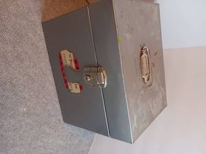 lot 62 image: Antique Door Hardware in metal file box MCM