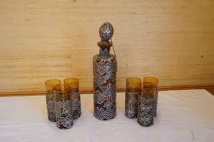 vintage Repose bottle , glasses