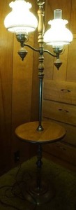 corner vintage lamp with milk glass shades