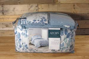 lot 2 image: Adorn Home 6 Piece Comforter & Coverlet Set, (White & Blue, King)