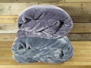 lot 43 image: TWO KING Berkshire Life Soft Blankets - One Purple & One Gray - PillingShedding