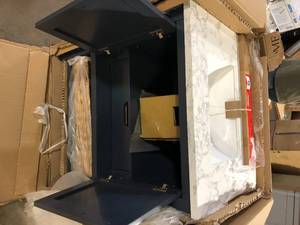 Home Decorators Collection Newhall 30 in. W x 22 in. D x 34.5 in. H Single Sink Bath Vanity in Grayish Blue with White Engineered Marble Top Customer Returns See Pictures