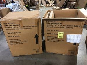 Lot of 2 Oakshire Park Cushioned Aluminum Outdoor Dining Chairs with Red Cushions (2-Pack)  Customer Returns See Pictures