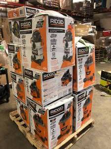 Pallet of Ridgid WetDry Shop Vacs  Various Sizes and Conditions  Customer Returns See Pictures