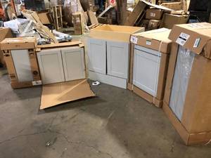 Lot of  Assorted Kitchen Cabinets Various Sizes and Conditions Customer Returns See Pictures